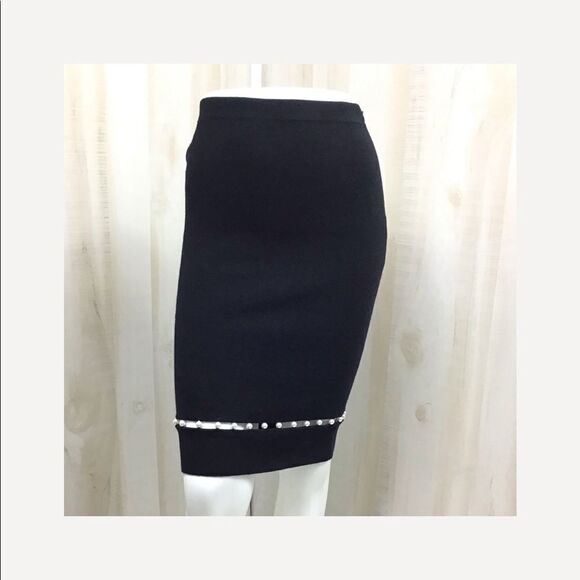 Givenchy Black Midi Slip Skirt Pearl Insert Black Wool Blend Skirt New Size XS - Picture 2 of 8